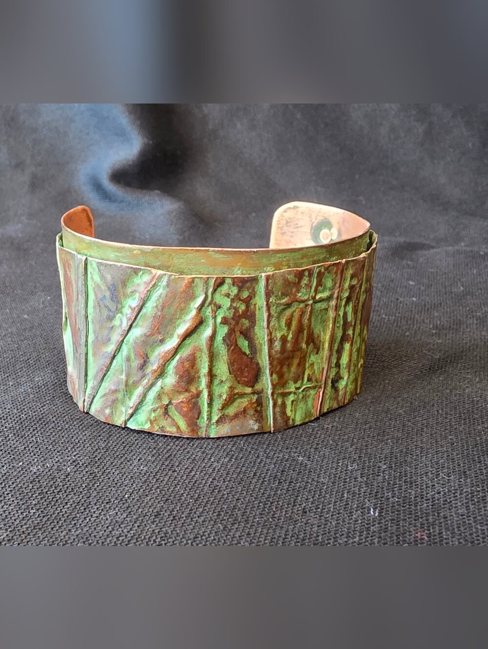 Patina Copper Cuff Bracelet – Handcrafted Wide Textured Cuff, Adjustable Fit